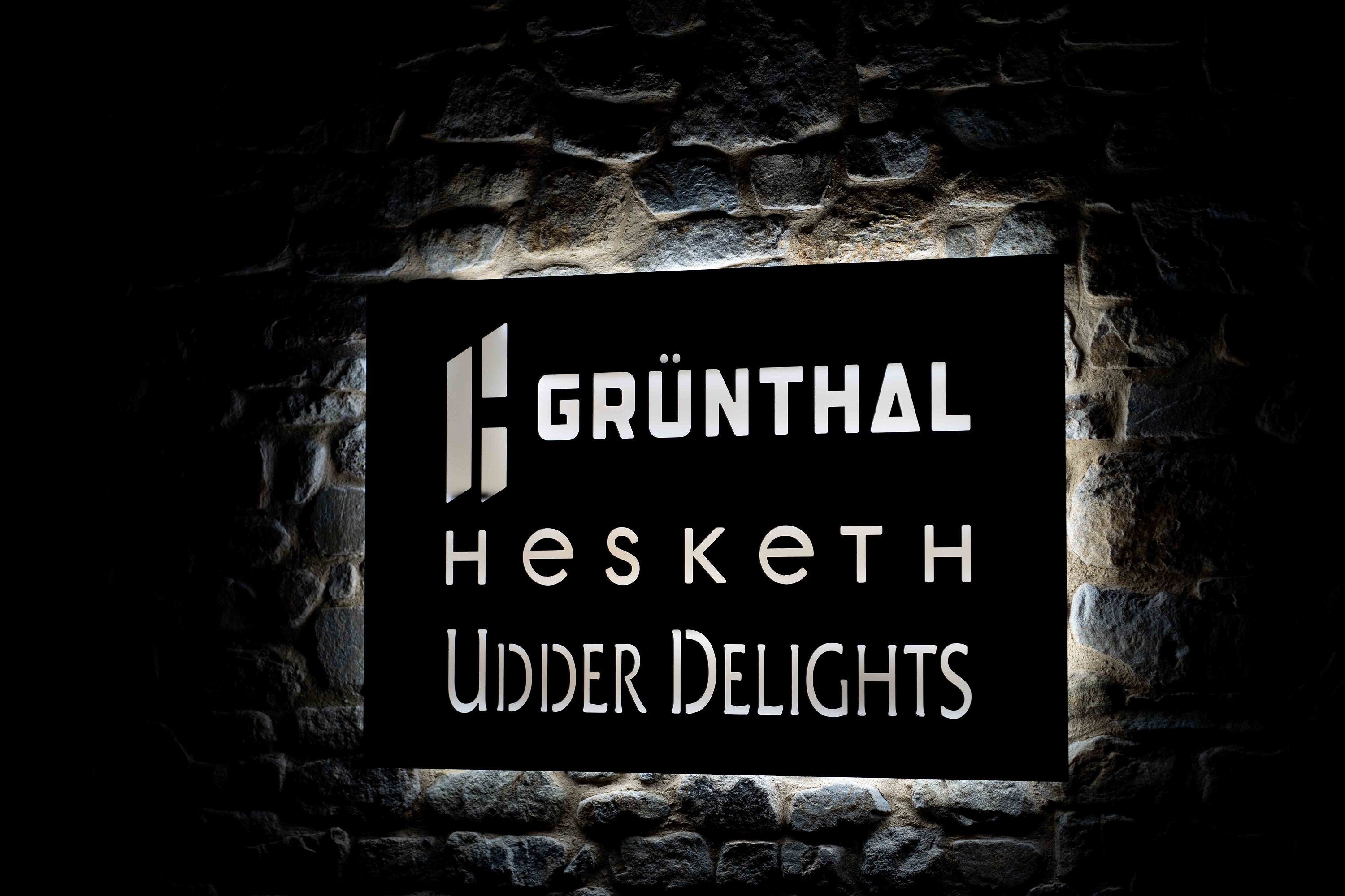 Grünthal Brew. Hesketh Wines. Udder Delights. Neon sign.