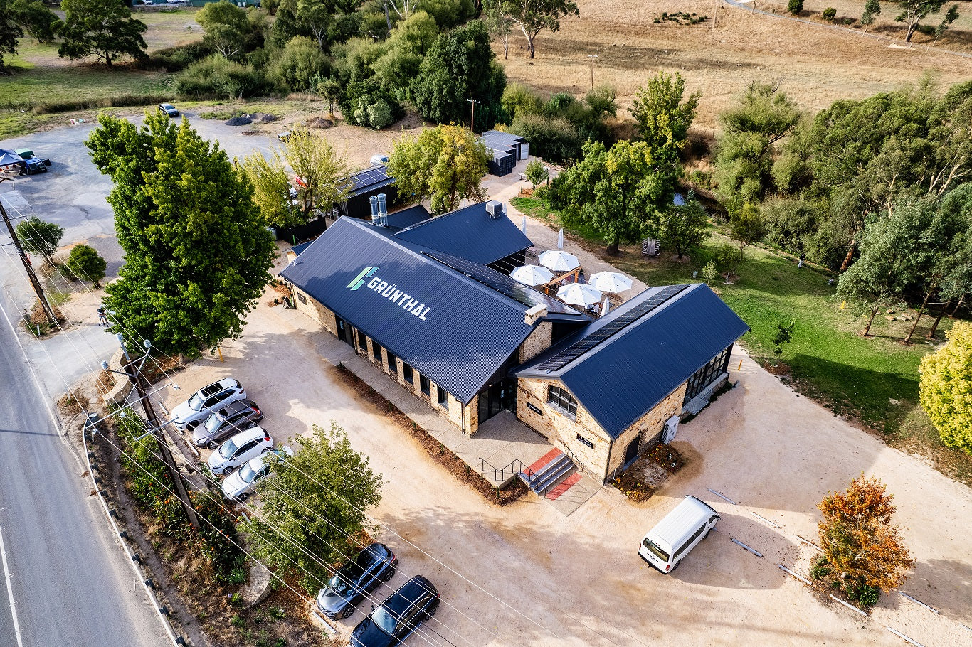 Grunthal Brew. Aerial view. Adelaide Hills Brewery. Adelaide Hills beer.